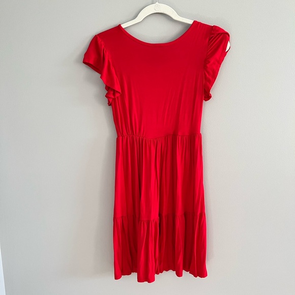 Red Knit Ruffle Dress - Picture 4 of 5